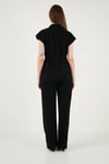 Lela Regular Fit Beli Büzgülü Kısa Kollu Kadın Takım 6928870 SİYAH