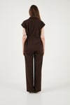 Lela Regular Fit Beli Büzgülü Kısa Kollu Bayan Takım 6928870 KAHVE