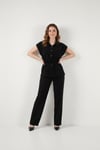 Lela Regular Fit Beli Büzgülü Kısa Kollu Kadın Takım 6928870 SİYAH