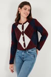 Lela Regular Fit Bisiklet Yaka Baklava Desenli Düğmeli Crop Bayan Hırka 4615570 BORDO