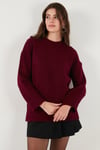 Lela Regular Fit Bisiklet Yaka Basic 2'li Paket Triko Bayan Kazak 4616213S2 BORDO-SİYAH