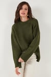 Lela Regular Fit Bisiklet Yaka Basic Triko Bayan Kazak 4616213 HAKİ