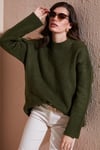Lela Regular Fit Bisiklet Yaka Basic Triko Bayan Kazak 4616213 HAKİ