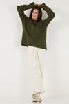 Lela Regular Fit Bisiklet Yaka Basic Triko Bayan Kazak 4616213 HAKİ