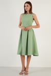 Lela Regular Fit Bisiklet Yaka Cepli Pileli Midi Boy Abiye ve Mezuniyet Kadın Elbise 6111963 MİNT