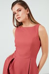 Lela Regular Fit Bisiklet Yaka Cepli Pileli Midi Boy Abiye ve Mezuniyet Kadın Elbise 6111963 GÜL KURUSU