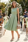 Lela Regular Fit Bisiklet Yaka Cepli Pileli Midi Boy Abiye ve Mezuniyet Kadın Elbise 6111963 MİNT