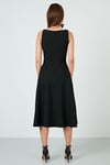 Lela Regular Fit Bisiklet Yaka Cepli Pileli Midi Boy Abiye Kadın Elbise 6111963 SİYAH