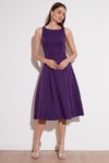 Lela Regular Fit Bisiklet Yaka Cepli Pileli Midi Boy Abiye Kadın Elbise 6111963 MOR