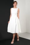 Lela Regular Fit Bisiklet Yaka Cepli Pileli Midi Boy Abiye ve Mezuniyet Kadın Elbise 6111963 EKRU