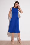 Lela Regular Fit Bisiklet Yaka Cepli Pileli Midi Boy Abiye Kadın Elbise 6111963 SAKS