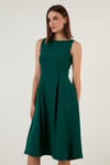 Lela Regular Fit Bisiklet Yaka Cepli Pileli Midi Boy Abiye Kadın Elbise 6111963 ZÜMRÜT YEŞİLİ