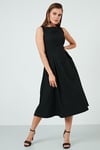 Lela Regular Fit Bisiklet Yaka Cepli Pileli Midi Boy Abiye Kadın Elbise 6111963 SİYAH