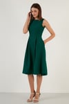 Lela Regular Fit Bisiklet Yaka Cepli Pileli Midi Boy Abiye Kadın Elbise 6111963 ZÜMRÜT YEŞİLİ