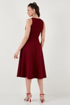 Lela Regular Fit Bisiklet Yaka Cepli Pileli Midi Boy Abiye Kadın Elbise 6111963 BORDO