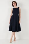 Lela Regular Fit Bisiklet Yaka Cepli Pileli Midi Boy Abiye Kadın Elbise 6111963 LACİVERT