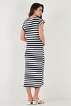 Lela Regular Fit Bisiklet Yaka Çizgili Midi Boy Kadın Elbise 5866105 LACİVERT-BEYAZ