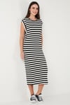 Lela Regular Fit Bisiklet Yaka Çizgili Midi Boy Kadın Elbise 5866105 SİYAH-BEYAZ