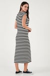 Lela Regular Fit Bisiklet Yaka Çizgili Midi Boy Kadın Elbise 5866105 SİYAH-BEYAZ