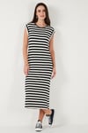 Lela Regular Fit Bisiklet Yaka Çizgili Midi Boy Kadın Elbise 5866105 SİYAH-BEYAZ