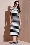 Lela Regular Fit Bisiklet Yaka Çizgili Midi Boy Kadın Elbise 5866105 SİYAH-BEYAZ