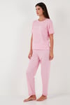 Lela Regular Fit Bisiklet Yaka Kısa Kollu Bayan Pijama Takımı 65790130 PUDRA
