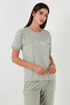 Lela Regular Fit Bisiklet Yaka Kısa Kollu Bayan Pijama Takımı 65790130 ELMA YEŞİLİ