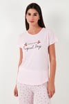 Lela Regular Fit Bisiklet Yaka Kısa Kollu Pijama Takım Bayan Pijama Takımı 6097310 PEMBE