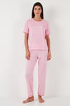 Lela Regular Fit Bisiklet Yaka Kısa Kollu Bayan Pijama Takımı 65790130 PUDRA