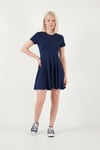 Lela Regular Fit Bisiklet Yaka Pileli Mini Bayan Elbise 5866342 LACİVERT