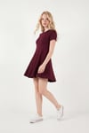 Lela Regular Fit Bisiklet Yaka Pileli Mini Bayan Elbise 5866342 BORDO