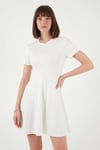 Lela Regular Fit Bisiklet Yaka Pileli Mini Bayan Elbise 5866342 EKRU