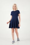 Lela Regular Fit Bisiklet Yaka Pileli Mini Bayan Elbise 5866342 LACİVERT