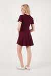 Lela Regular Fit Bisiklet Yaka Pileli Mini Bayan Elbise 5866342 BORDO