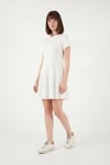 Lela Regular Fit Bisiklet Yaka Pileli Mini Bayan Elbise 5866342 EKRU