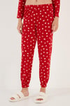 Lela Regular Fit Bisiklet Yaka Polar Bayan Pijama Takımı 6571007 KIRMIZI