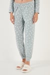 Lela Regular Fit Bisiklet Yaka Polar Bayan Pijama Takımı 6571007 MİNT