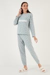 Lela Regular Fit Bisiklet Yaka Polar Bayan Pijama Takımı 6571007 MİNT