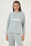 Lela Regular Fit Bisiklet Yaka Polar Bayan Pijama Takımı 6571007 MİNT