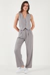Lela Regular Fit Bol Paça Yelekli Kadın Takım 67045162S4 GRİ