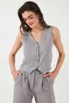 Lela Regular Fit Bol Paça Yelekli Kadın Takım 67045162S4 GRİ