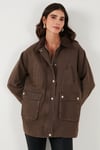 Lela Regular Fit Ceket Yaka Kadife Ekose Astarlı Ceket Bayan Mont 6810330 KAHVE