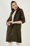 Lela Regular Fit Çıkarılabilir Kapüşonlu İnce Mevsimlik Bayan Mont 497SEZEN HAKİ