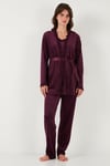 Lela Regular Fit Dantelli Yumuşak Dokulu Sabahlıklı Kadife Bayan Pijama Takımı 6095545W4 MOR