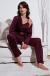 Lela Regular Fit Dantelli Yumuşak Dokulu Sabahlıklı Kadife Bayan Pijama Takımı 6095545W4 MOR