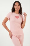Lela Regular Fit Desenli Bisiklet Yaka Kısa Kollu Kadın Pijama Takımı 65770823 KOYU PUDRA