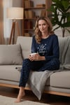 Lela Regular Fit Desenli Bisiklet Yaka Bayan Pijama Takımı 65719102 LACİVERT