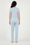 Lela Regular Fit Desenli Bisiklet Yaka Kısa Kollu Kadın Pijama Takımı 65770823 MAVİ