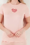 Lela Regular Fit Desenli Bisiklet Yaka Kısa Kollu Kadın Pijama Takımı 65770823 KOYU PUDRA