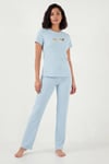 Lela Regular Fit Desenli Bisiklet Yaka Kısa Kollu Kadın Pijama Takımı 65770823 MAVİ